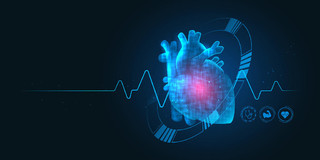 智能心脏蓝色医学生物科技数据光效背景展板
